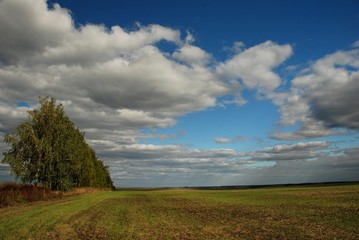 Fototapeta na wymiar clouds over a sloping field