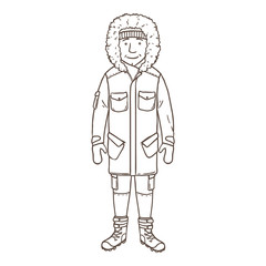 Vector Outline Character - Young Man in Winter Outfit