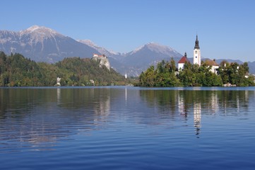Bled island castle reflection 