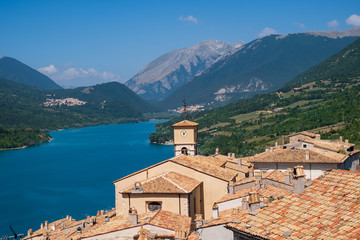 Fototapeta na wymiar Landscape, view of Barrea lake, in National Park of Abruzzo, Italy