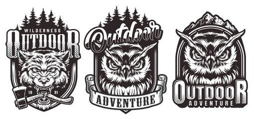 Vintage outdoor adventure monochrome labels