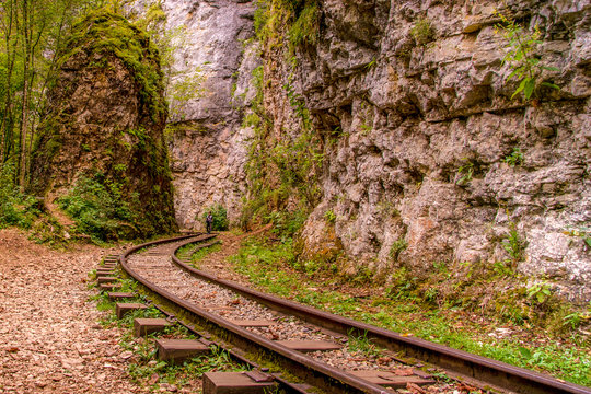 Narrow gauge railroad. Republic of Adygea, GUAM gorge, Russia.