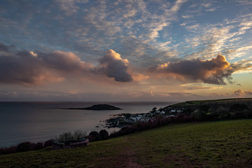 Obraz premium Sunset over Looe and Looe Island Cornwall