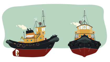 Port tugboat in two perspective