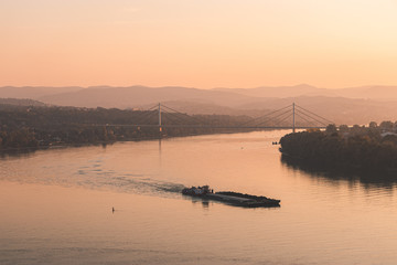 Ship on the Danube river in Novi Sad, Serbia