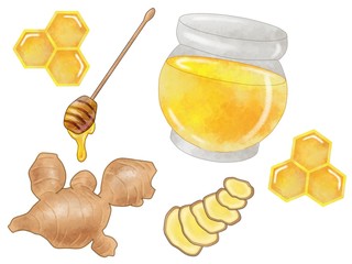 はちみつレモン ハニーディッパー 水彩風イラスト素材 Wall Mural フユタチ