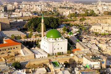 Fototapeta na wymiar Mosque domes in the old city of Acre, Aerial image.