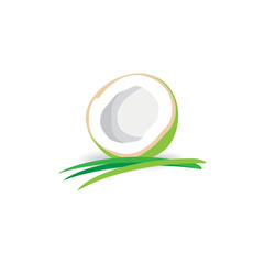 Half Coconut and Pandan Leafs Vector Icon for Logo Design or Design Element