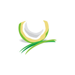 Half Coconut and Pandan Leafs Vector Icon for Logo Design or Design Element