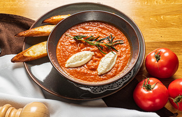 tomato cream soup on the table