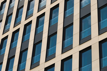 Modern office architecture with Regular linear pattern of similar rectangles and parallel lines of 