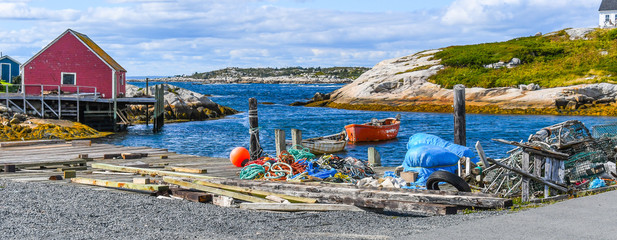Panoramic View of Peggy's Cove with Fishing gear