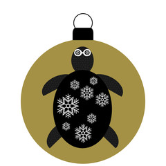 Goldene Weihnachtskugel, Schildr&ouml;tenmotiv mit Schneeflocken