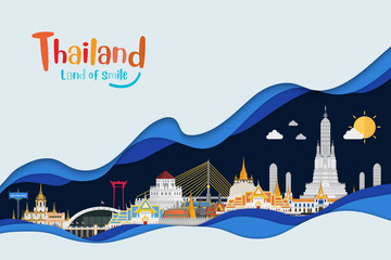 Thailand in flat style. Bangkok in and Landmarks