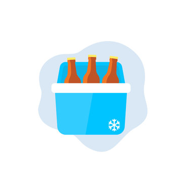 Portable cooler with beer, vector icon