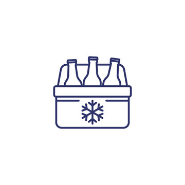 recommend clip art: Portable cooler with beer, vector line icon
