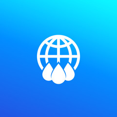 water icon with globe, vector logo
