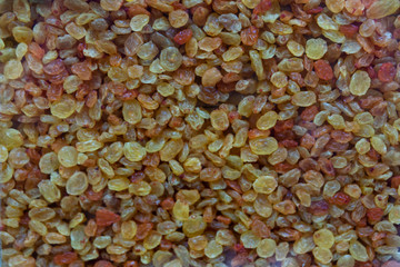 Showcase of a shop selling dried fruits with raisins.