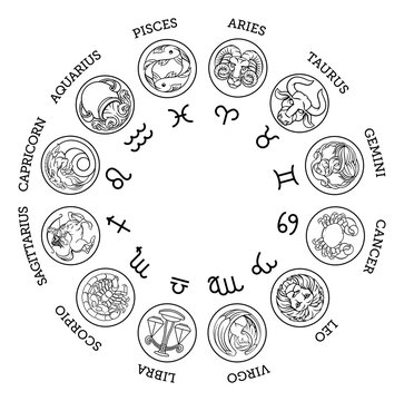 Astrological Zodiac Horoscope Star Signs Icon Symbols Set