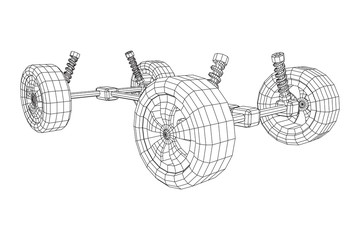 Chassis steering rack. Wireframe low poly mesh vector illustration. Auto service repair car concept.