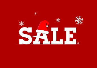 Christmas December Sale Poster with Santa's Hat and Snowflake paper style vector illustration