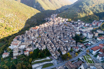 Aerial view of Scanno. A village in Abruzzo. A beautiful landscape