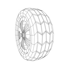 Automobile rubber car wheel tire and rim. Wireframe low poly mesh vector illustration. Auto service repair concept.