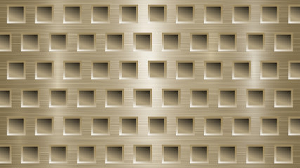 Abstract metal background with square holes in light golden colors