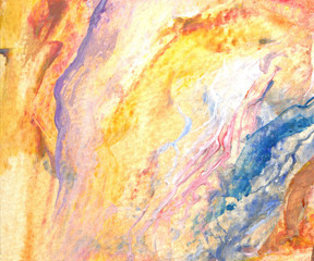 Abstract background of bright colors blue, red, yellow tones, splashes, brush strokes, splashes, acrylic paints. Watercolor hand drawn illustration. 