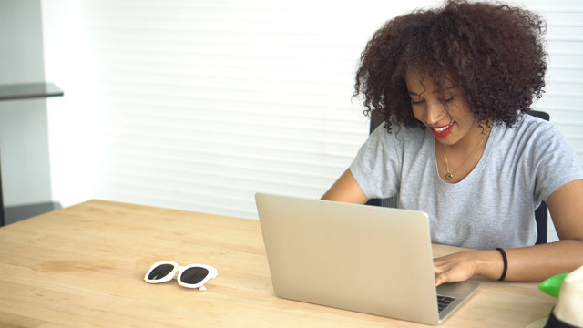 African Woman Working With Laptop From Home Serious Entrepreneur Mindset