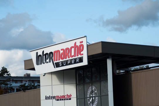 Lutterbach - France - 9 November 2019 - front view of Intermarche supermarket,  the famous chain of food store