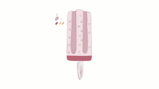 Animation of digital drawing of colored ice cream cone on a light background with imitation in watercolor