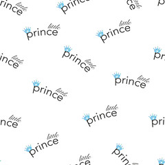 Little Prince crown text. Seamless baby shower baby girl illustration pattern for fabric design