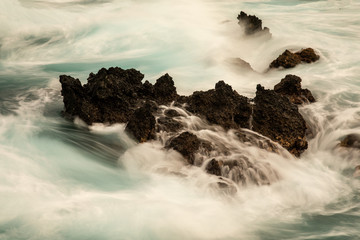 Waves on the rocky coastline of La Palma