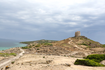Fototapeta na wymiar Cabras, Italy - 4 July 2011: the archaeological site of Tharros in the province of Oristano