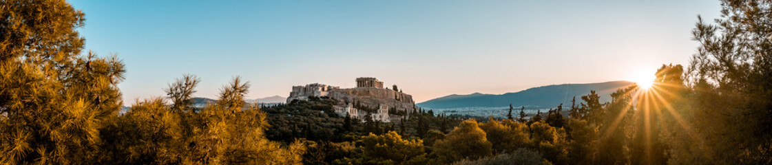 Akropolis Panorama bei Sonnenaufgang in Athen, Griechenland