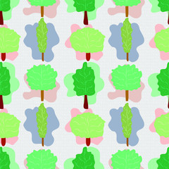 EPS 10 vector. Bright seamless pattern with trees in modern style.