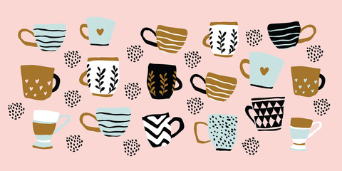 Poster with different cups of tea, scandinavian
