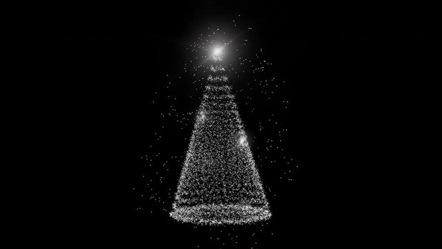 Copy space motion Christmas tree for cold winter new year santa festival decorate celebrate with black background overlay and luxury gold, green theme with white shine star and snow, snowflake flare