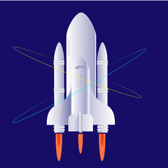 shuttle rocket on a blue background flies
