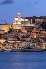 Cityscape of Dalt Vila from Marina Ibiza, Ibiza, Spain