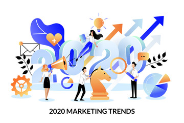 Fototapeta na wymiar Digital marketing trends, strategy, business plan for 2020 year. Vector illustration. Expectation, perspective concept