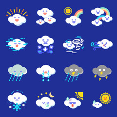 Weather icon set. Line art. Cartoon doodle design.Elements and seasonal clip art.Flat design.