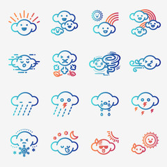 Weather icon set. Line art. Cartoon doodle design.Elements and seasonal clip art.