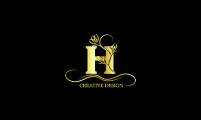 Simple and elegant floral monogram design template with letter H. Elegant logo design. Vector illustration