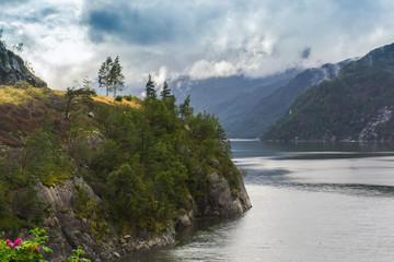 Fototapeta na wymiar Nordic fjord landscape near Langfoss, Norway
