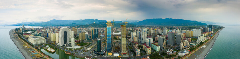 Panoramic view of Batumi, Georgia. View of the center of Batumi and the promenade and the beach. The capital of Adjara, Georgia.