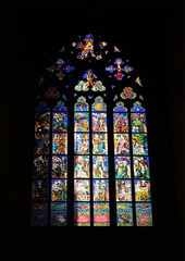 Prague, interior and stained glass windows of St. Vitus Cathedral