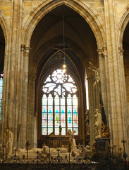 Fototapeta premium Prague, interior and stained glass windows of St. Vitus Cathedral