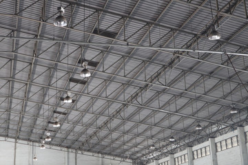 Metal aluminium frame roof and lighting construction design at warehouse factory industry 